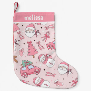 Meia De Natal Pequena Natal Rosa Personalizado
