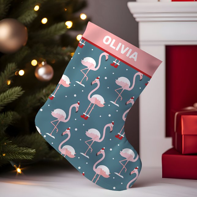 Meia De Natal Pequena Natal Tropical Flamingo (Criador carregado)