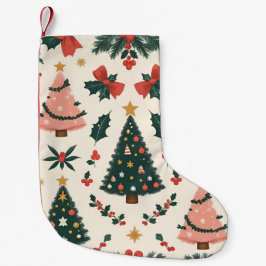 Meia De Natal Pequena Natal Vintage Musgo & Laços Feriado