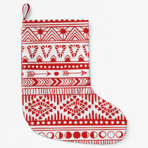 Meia De Natal Pequena Nativo Americano: Red Ink Doodle.