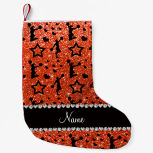 Meia De Natal Pequena Néon orange, estrelas de claque
