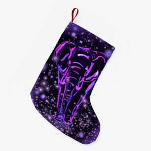 Meia De Natal Pequena Neon Purple Elephant Andando À Noite Estrelada 