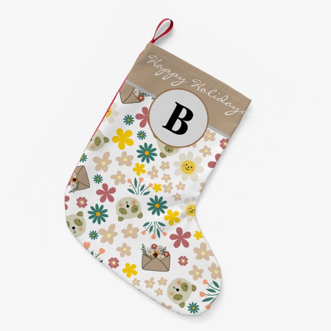 Meia De Natal Pequena netos monogramas florais bonito (Frente (Pendurada))