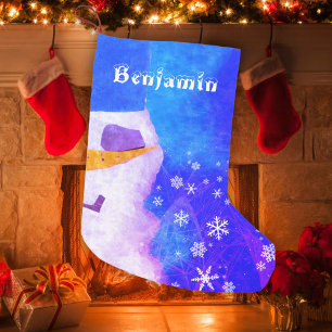 Meia De Natal Pequena Neve Azul e Bonita com Flocos de Neve Crianças