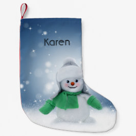 Meia De Natal Pequena Neve com um lenço verde