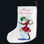 Meia De Natal Pequena Neve e Dançarinas Engraçadas de Natal<br><div class="desc">Meias de Natal com Feliz Homem de Neve e Dança de Rapariga Tango de Natal Desenho de Cartoon Divertido - Escolha / Adicione seu Texto / Nome / Cor - Faça seu presente especial - Redimensione e mova ou remova e adicione elementos / texto com a ferramenta de personalização! Desenho...</div>