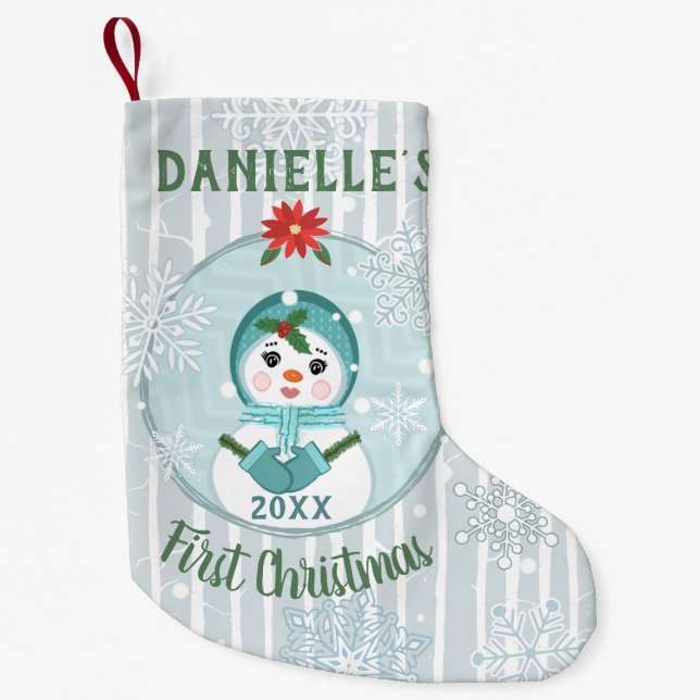 Meia De Natal Pequena Neve Personalizada de Natal (Frente)