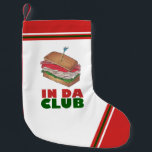 Meia De Natal Pequena No Da Club Funny Foodie Deli Turkey Sandwich<br><div class="desc">Ideal para decoração de férias! A estocagem de Natal apresenta uma ilustração original de um sanduíche de turquia clube, com o CLUB IN DA numa fonte divertida. Este design também está disponível em outros produtos. Não vê o que está procurando? Precisa de ajuda para a personalização? Entre em contato com...</div>