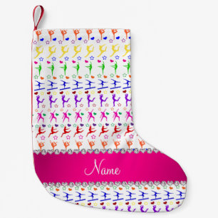 Meia De Natal Pequena Nome branco cor-de-rosa ginástica arco-íris coraçõ