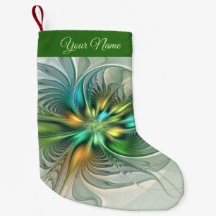 Meia De Natal Pequena Nome Colorido de Arte Fractal de Flor Abstrato Mod