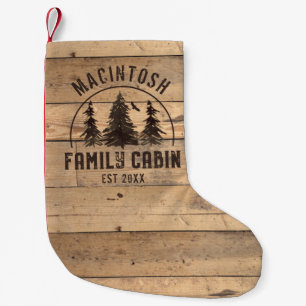 Meia De Natal Pequena Nome da família Cabin Rustic Wood Forest Personali