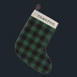 Meia De Natal Pequena Nome da Xadrez do Tartan Negro Clássico<br><div class="desc">Xadrez Negra Negra Clássica de Buffalo Tartan,  Vintage com o nome de natal Stocks</div>