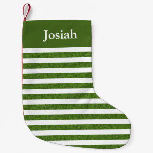 Meia De Natal Pequena Nome das listras clássicas verde e branco