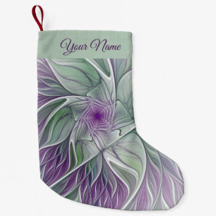 Meia De Natal Pequena Nome de Arte Fractal Verde Roxo Abstrato da Estrel