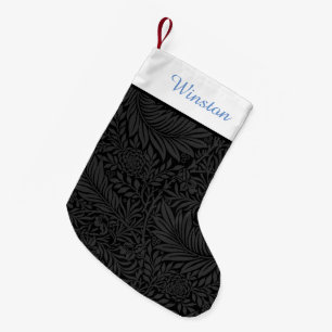 Meia De Natal Pequena Nome de Estimação Personalizado Preto Floral Azul 