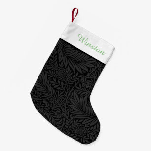 Meia De Natal Pequena Nome de Estimação Personalizado Preto Floral Verde