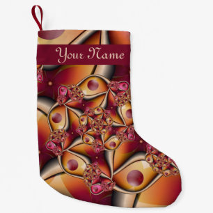 Meia De Natal Pequena Nome de Fantasia Abstrata Colorida Vermelha Laranj