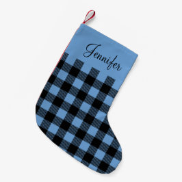 Meia De Natal Pequena Nome de Padrão Xadrez Azul Moderno