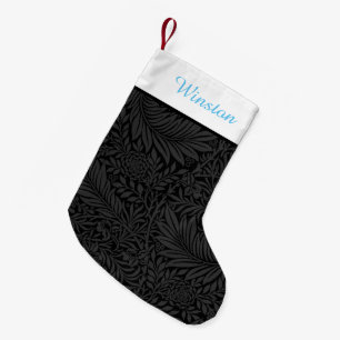 Meia De Natal Pequena Nome de Pet Personalizado do Black Floral Sky Blue