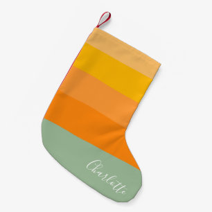 Meia De Natal Pequena Nome de Roteiro Personalizado Listras Laranja Amar