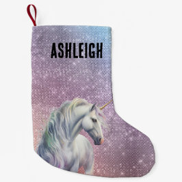 Meia De Natal Pequena Nome de Unicórnio Roxo Sparkle