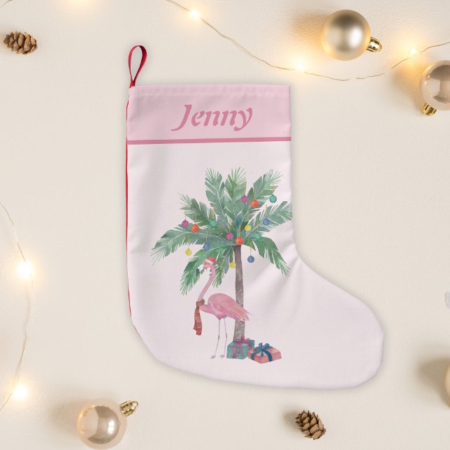 Meia De Natal Pequena Nome do Flamingo de Natal  (Criador carregado)