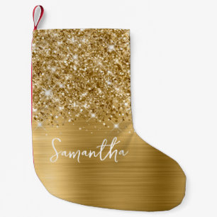 Meia De Natal Pequena Nome do Glam Dourado da Glittery