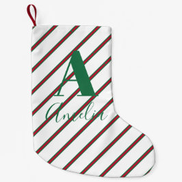 Meia De Natal Pequena Nome do Monograma Verde e Vermelho