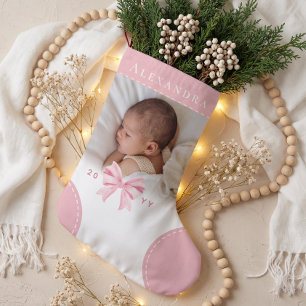 Meia De Natal Pequena Nome e Foto de Arco Rosa Fofo Primeiro Natal do Be