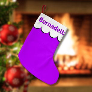 Meia De Natal Pequena Nome Elegante 3D Branco Neon Purple Personalizado