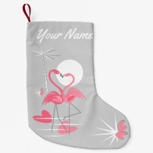 Meia De Natal Pequena Nome Flamingo Love com dois lados