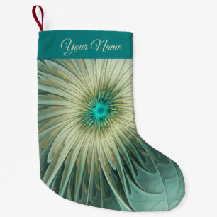 Meia De Natal Pequena Nome Floral Fractal Flor Fantasia Verde Sage Abstr