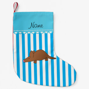 Meia De Natal Pequena Nome personalizado aardvark - listras brancas azui