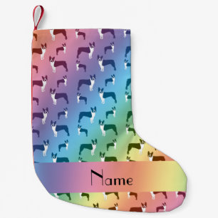 Meia De Natal Pequena Nome personalizado arco-íris boston terrier