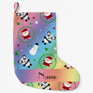 Meia De Natal Pequena Nome personalizado arco-íris panda santas christm