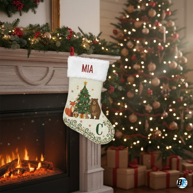 Meia De Natal Pequena Nome Personalizado Árvore de Pinheiro Moderna Nórd (#stocking)