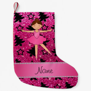 Meia De Natal Pequena Nome personalizado bailarina rosa-relva