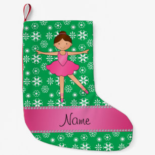 Meia De Natal Pequena Nome personalizado: bailarina verde snowflakes