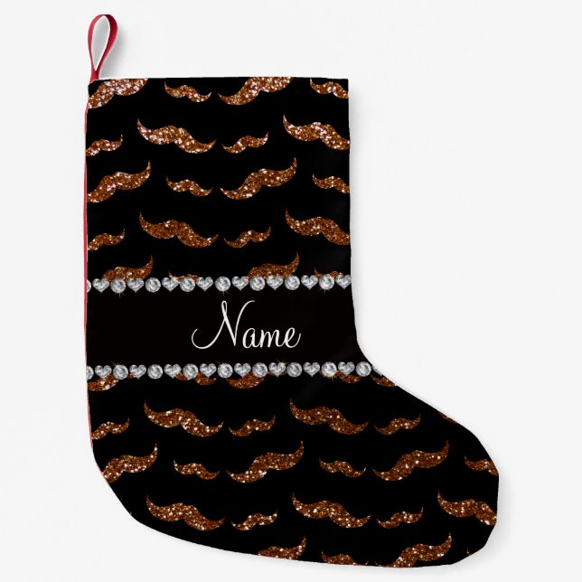 Meia De Natal Pequena Nome personalizado: bigode marrom chocolate (Frente)