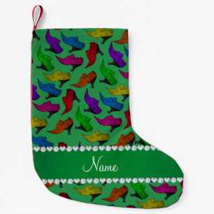 Meia De Natal Pequena Nome personalizado calçados de vintagem verdes do