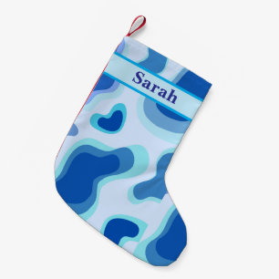 Meia De Natal Pequena Nome Personalizado Cor Azul Fofo Natal Alegre
