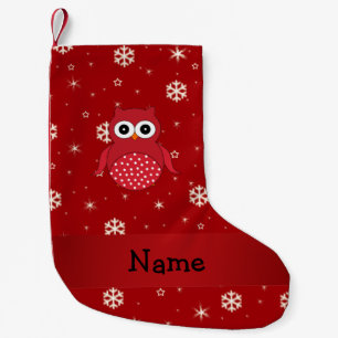 Meia De Natal Pequena Nome personalizado coruja flocos de neve vermelhos