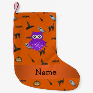 Meia De Natal Pequena Nome personalizado coruja padrão halloween