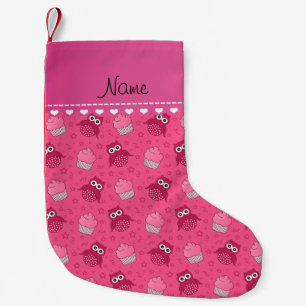 Meia De Natal Pequena Nome personalizado coruja rosa cupcakes estrelas