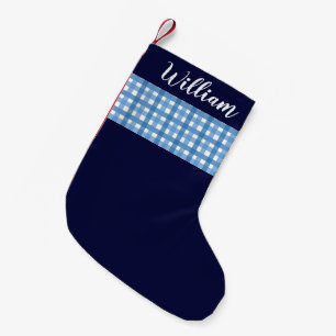 Meia De Natal Pequena Nome personalizado da Xadrez azul russa
