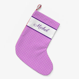 Meia De Natal Pequena Nome personalizado da xadrez de gingham russa