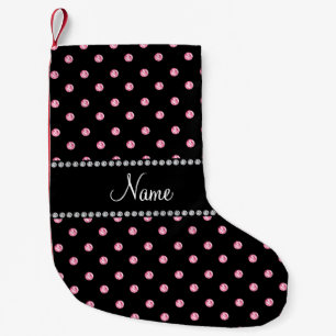 Meia De Natal Pequena Nome personalizado Diamantes cor-de-rosa pretos