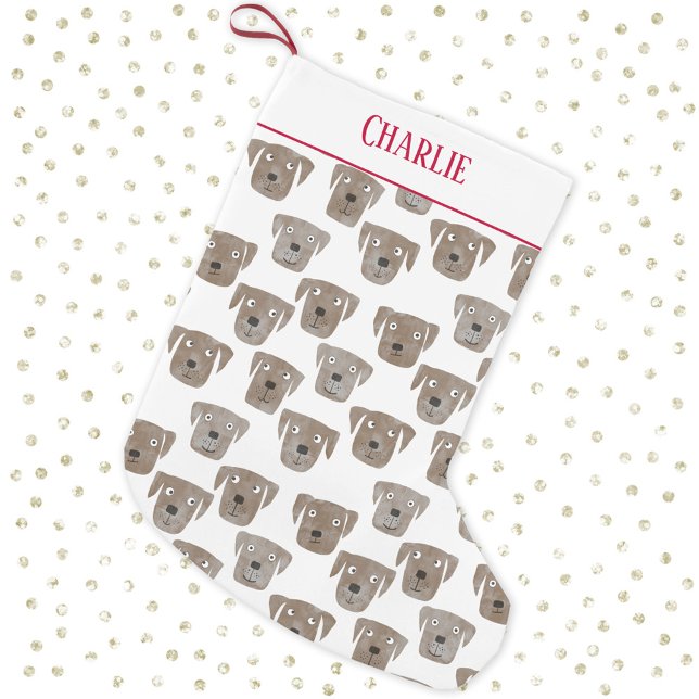 Meia De Natal Pequena Nome Personalizado do Cão de Retriever Labrador de (Fun chocolagte brown labrador retriever dog pattern personalized name Christmas stocking)