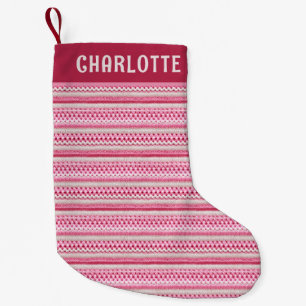 Meia De Natal Pequena Nome Personalizado do Knit Faux Rosa de Natal