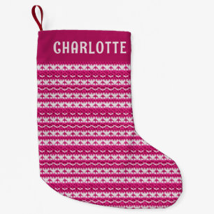 Meia De Natal Pequena Nome Personalizado do Knit Faux Rosa de Natal